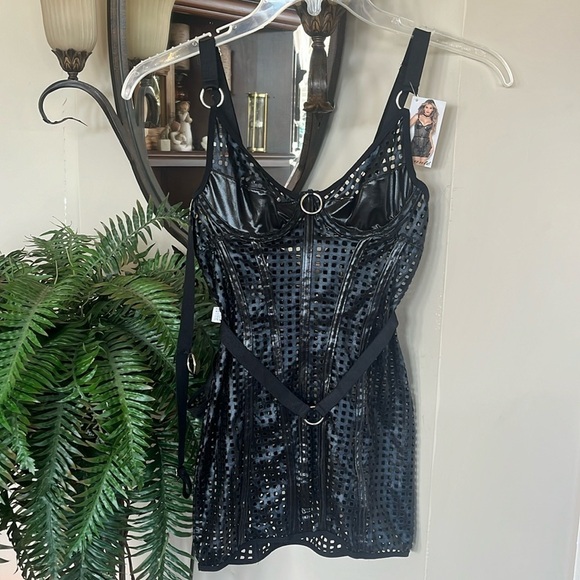 Brand New Escante Black Bondage Lingerie Thong Panty Collar Tight Cut Out - Picture 2 of 15